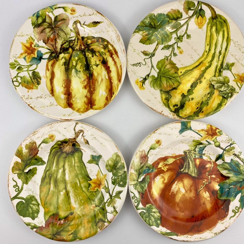 Pier 1 Pumpkin Patch 8.75 In Plates Set of 4, Autumn Thanksgiving Dinnerware